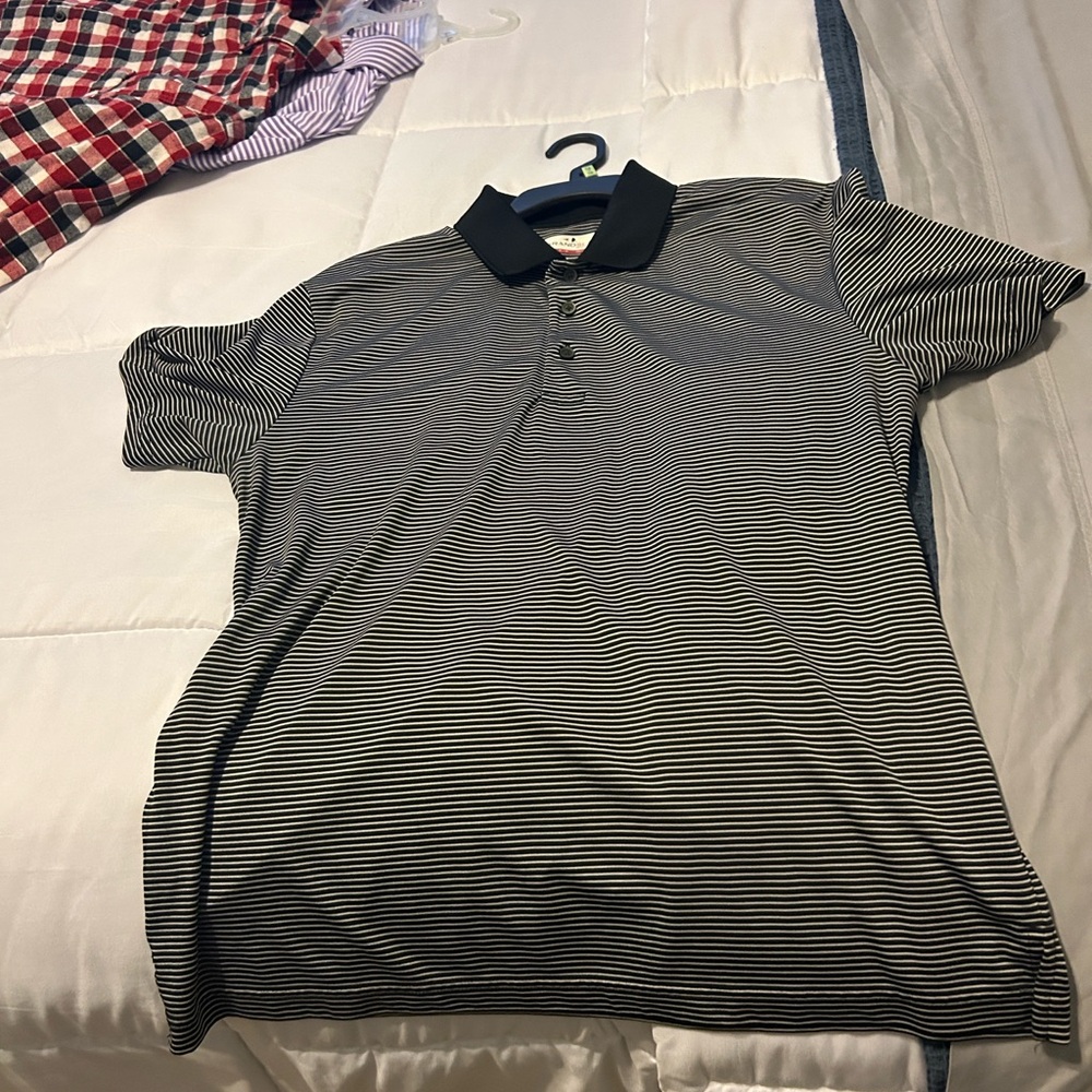 Grand Slam Black and White Striped Polo Shirt